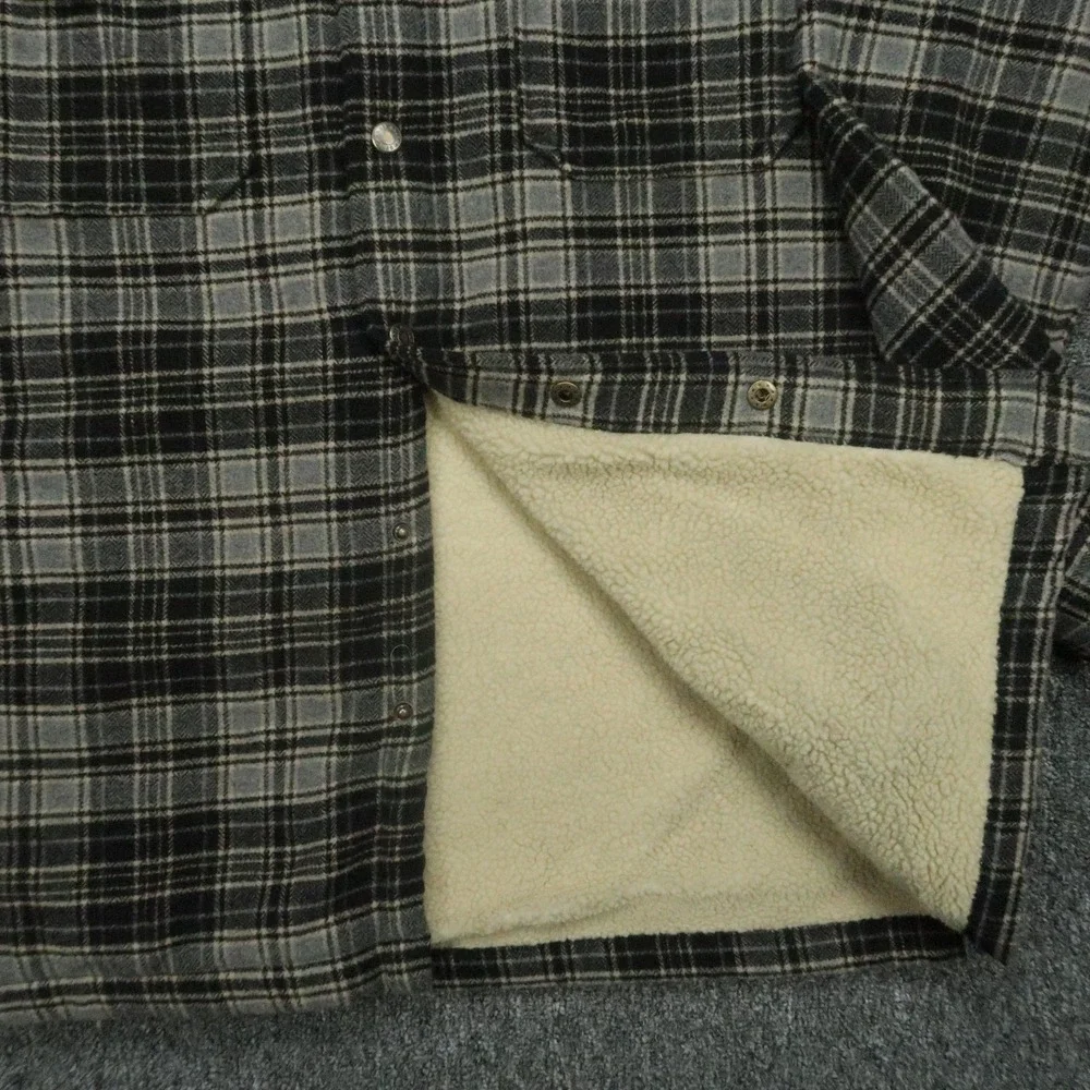 Eddie Bauer Jacket Mens Small Black Gray Plaid Sherpa Lined Wool Blend Outdoor‎